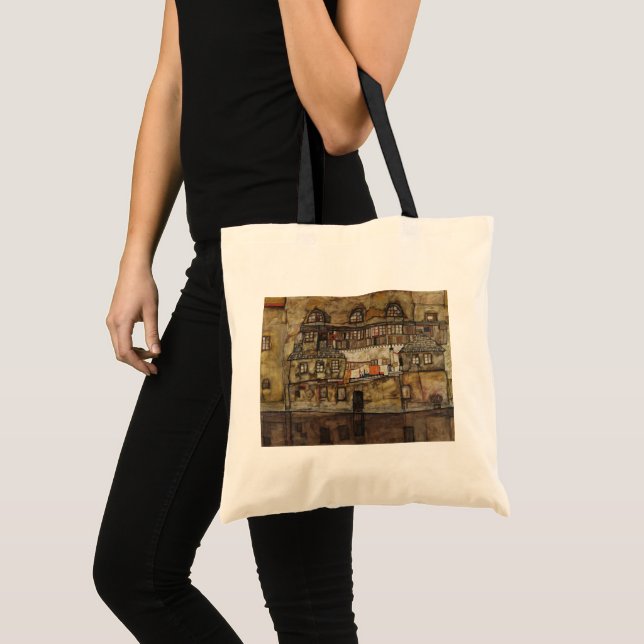 Tote Bag Mur de maison sur la rivière par Egon Schiele (Devant (produit))