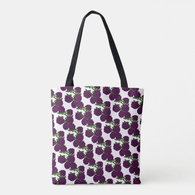 Tote Bag mûre noir pourpre vert doux fruit motif (Dos)