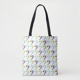 Tote Bag Musique Basse Thématique Clé Bleu Vert Motif