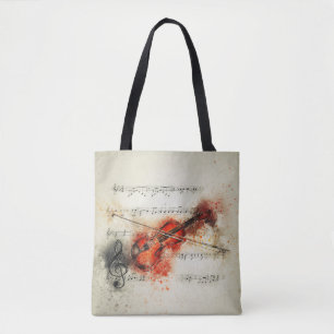 Tote Bag Musique de feuille d'aquarelle et violon