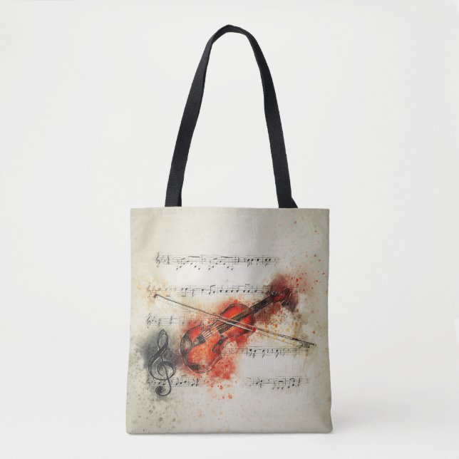 Tote Bag Musique de feuille d'aquarelle et violon (Devant)