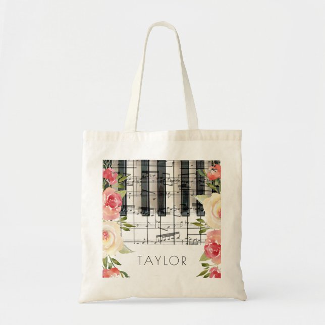 Tote Bag musique piano fleurs décor (Devant)