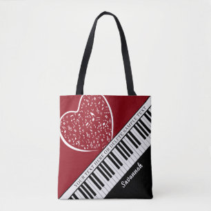 Tote Bag Musique Piano Personnalisée Amour Nom du coeur Noi