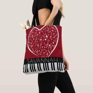 Tote Bag Musique Piano Personnalisée Lover Nom du coeur Noi