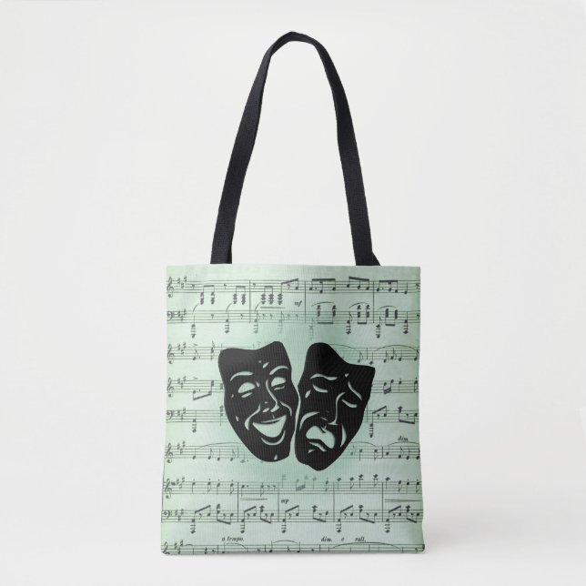 Tote Bag Musique verte et masques grecs de théâtre (Devant)