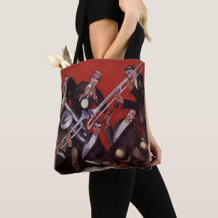 Tote Bag Musique vintage, Art Déco Musique Jazz Band Jammin