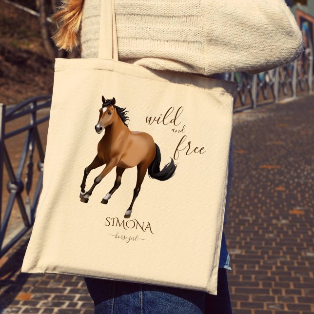 Tote Bag Mustang cheval cadeaux nom personnalisé (Horse themed gifts for girls personalized name mustang tote bag)