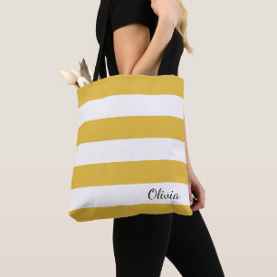 Tote Bag Mustard personnalisé et Fourre-tout rayé blanc