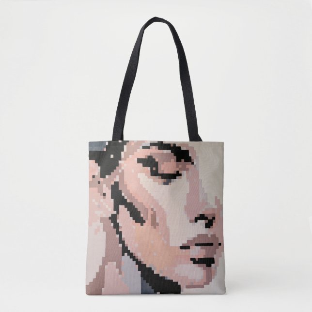 Tote Bag Muted Pixel Woman with Empowering Quote (Devant)