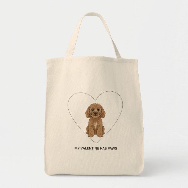 Tote Bag My Valentine Has Paws Cockapoo Dog Lover (Devant)
