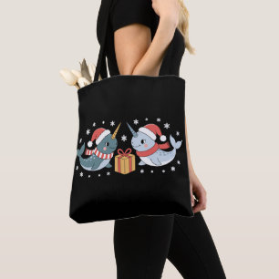 Tote Bag Narval de Noël Chapeau de Père Noël Écharpe Flocon
