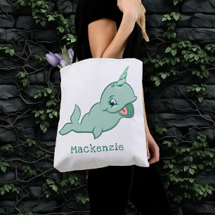 Tote Bag Narwhal Green Cute Chibi Cartoon Baby Diaper