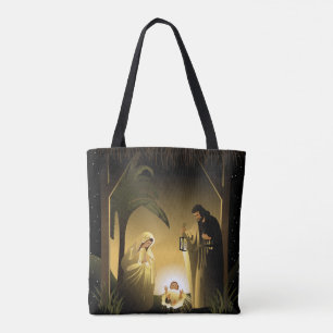 Tote Bag Nativité de Noël Marie, Joseph et bébé Jésus