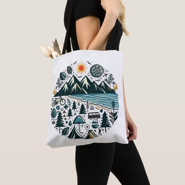 Tote Bag Nature Aventure Camping Exploration Voyage (De près)