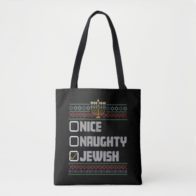 Tote Bag Naughty Nice juif Père Noël laide Noël Hanoukka (Devant)