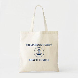Tote Bag Nautical Beach House Nom de famille Ancre bleue