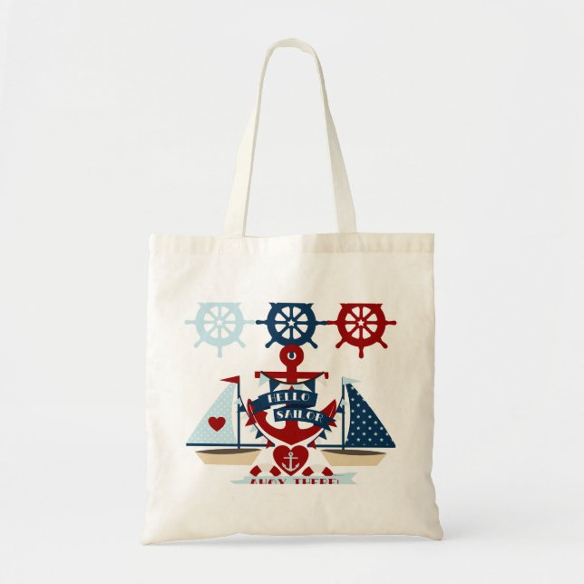 Tote Bag Nautical Hello marin Ancre Voilier Conception de b (Devant)