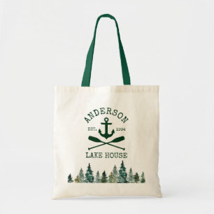 Tote Bag Nautical Lake House Ancre Oars Pines
