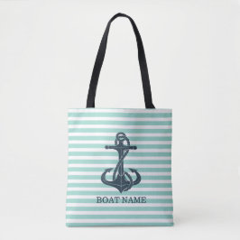 Tote Bag Nautique, Ancre, Bandes vertes à la menthe