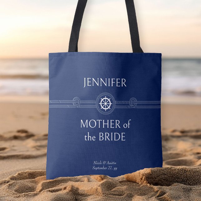 Tote Bag Nautique Mariage fête de la mariée Mère de la mari (Nautical wedding blue tote bag to personalize for anyone in your wedding party)