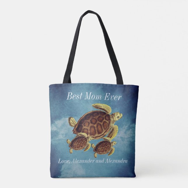 Tote Bag Nautique Meilleure maman Ever Mer Turtle Aquarelle (Dos)