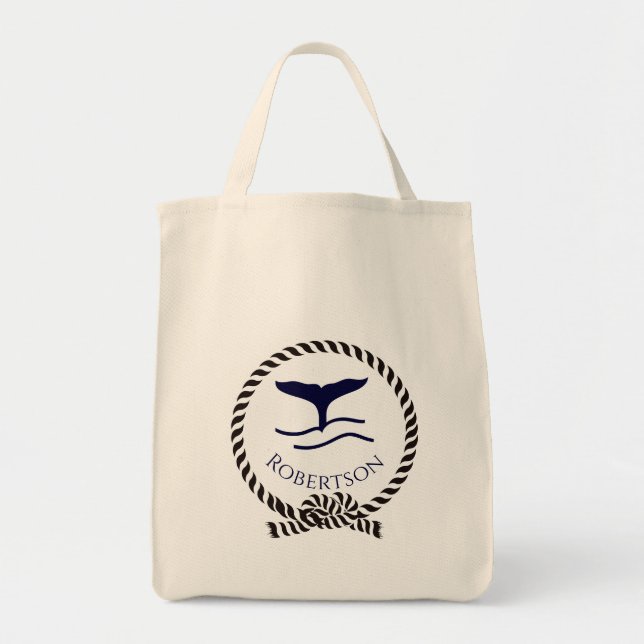 Tote Bag Nautique nom côtier Voilier Baleine Marine Bleu (Devant)