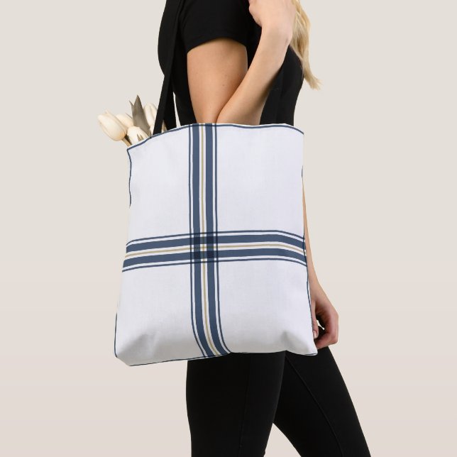 Tote Bag Navy Blue Farmhouse Check élégant tendance Plutôt (De près)