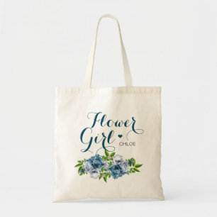 Tote Bag Navy Blue Floral Flower Girl