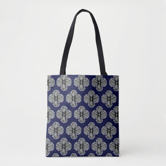 Tote Bag Navy with black and white designed  tote back (Devant)
