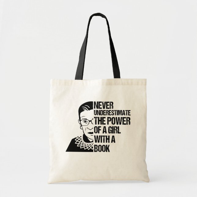 Tote Bag Ne jamais sous-estimer le pouvoir d'une fille avec (Devant)