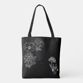 Tote Bag negra con flores blancas personalizable