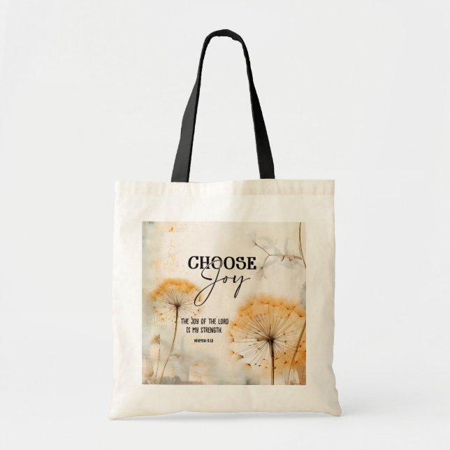 Tote Bag Néhémie 8:10 Joie du Seigneur Bible Verse Fleurs (Devant)