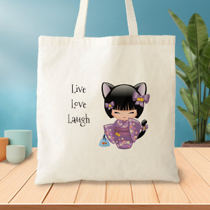Tote Bag Neko Kokeshi Poupée - Cat Ears Geisha Girl 88