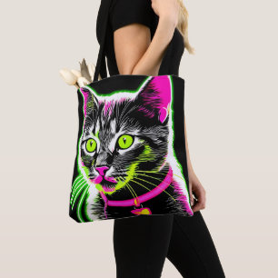 Tote Bag Neon Kitty Feline Art