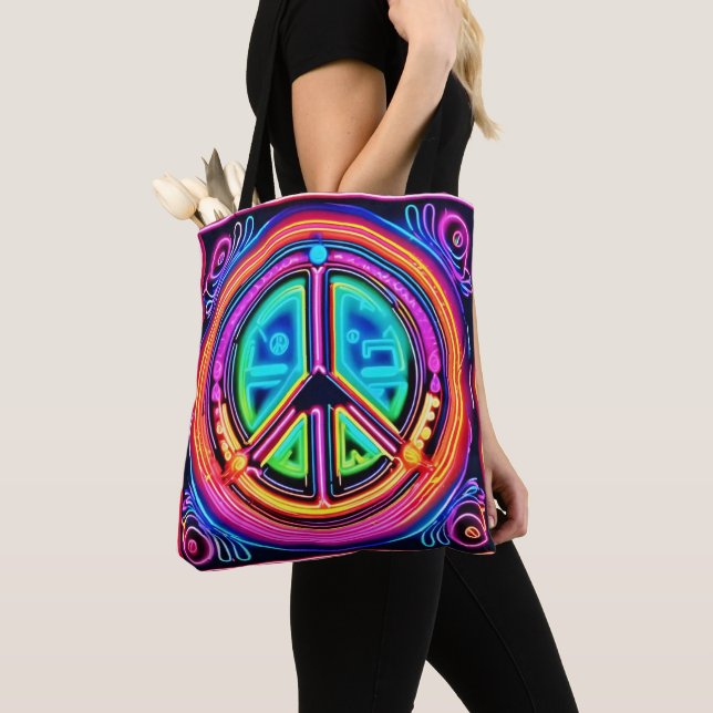Tote Bag Neon Peace Mandala (De près)