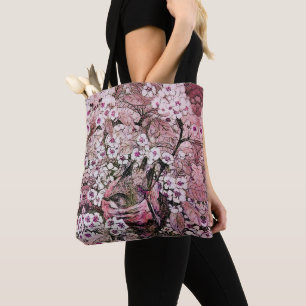 TOTE BAG NEST D'OISEAU PARMI LES FLEURS DE PRINTEMPS BLANC 