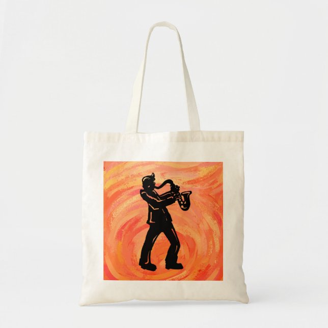 Tote Bag New York Boogie Nights Saxophone Orange (Devant)