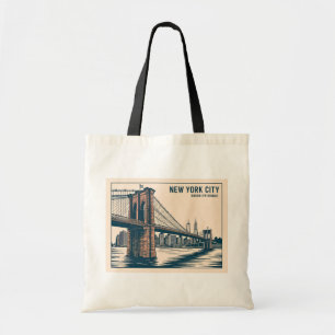 Tote Bag New York Brooklyn Bridge Skyline Bold Retro Travel