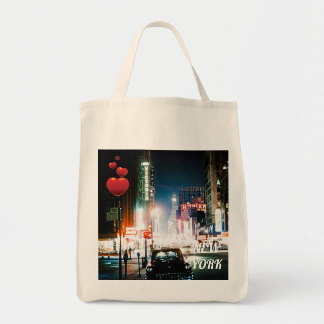 TOTE BAG NEW YORK CITY TIMES CARRÉ 1950'S NEON NIGHT PHOTO (Devant)