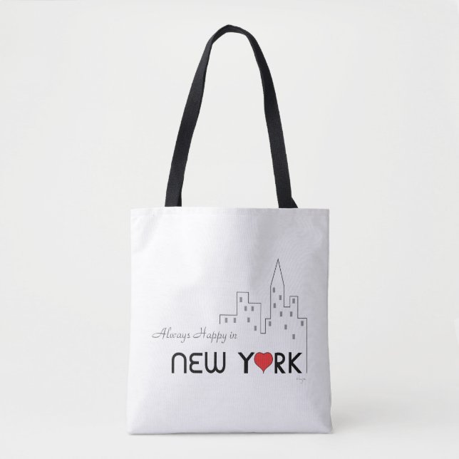 Tote Bag New York, Manhattan, Black Stripes, Cool (Devant)