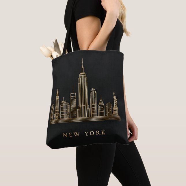 Tote Bag New York Skyline Gold Line Art (De près)