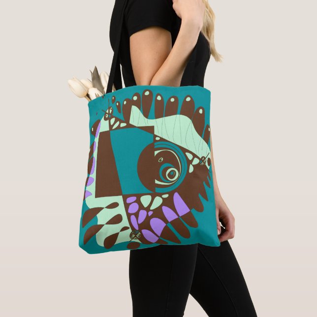 Tote Bag Nid d'oiseau - Chocolat vert Turquoise Brown (De près)
