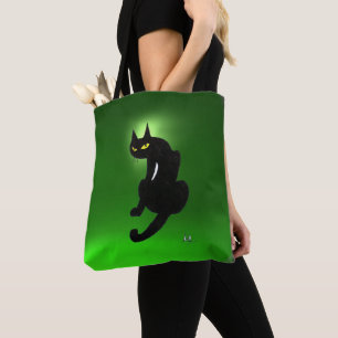 Tote Bag NINJA BLACK CAT Emerald Green