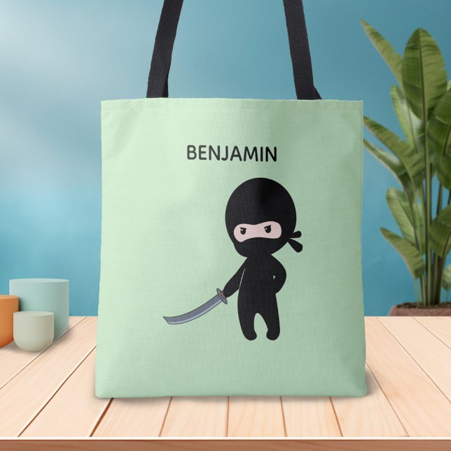 Tote Bag Ninja minuscule en colère Nom personnalisé sur ver (Créateur téléchargé)