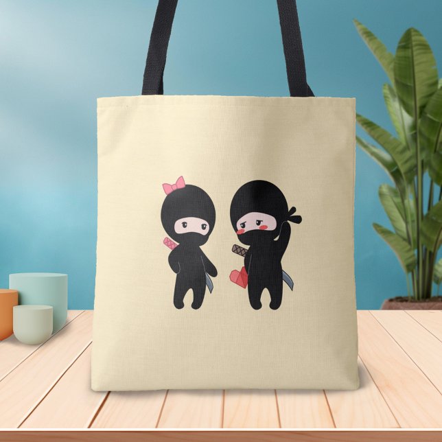 Tote Bag Ninja Pair, un garçon et une fille sur Jaune (Créateur téléchargé)