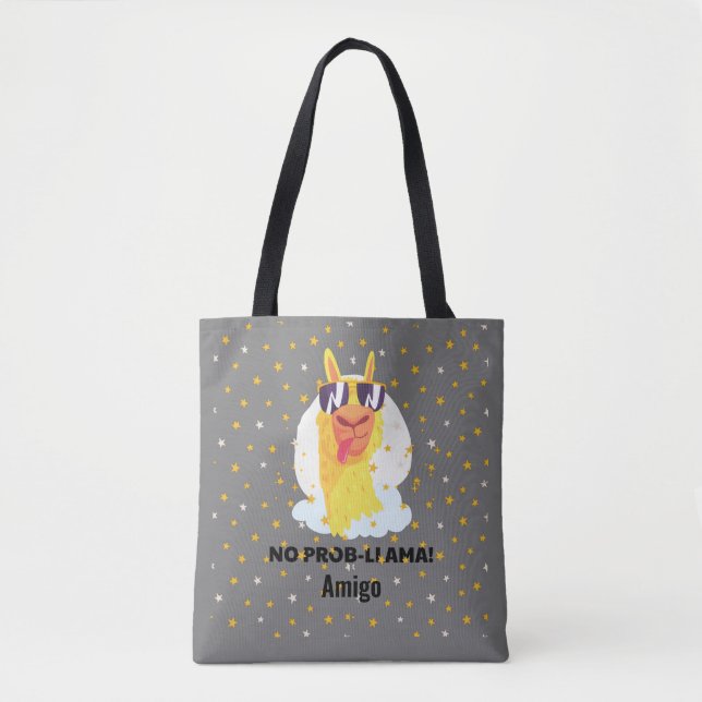 Tote Bag No-Prob-Llama Drôle Mignonne Llama avec étoiles (Devant)