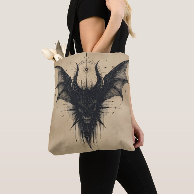 Tote Bag Nocturnal Guardian Tote – Gothic Bat Illustration  (De près)