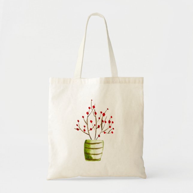 Tote Bag Noël à l'aquarelle de Red Berries (Devant)
