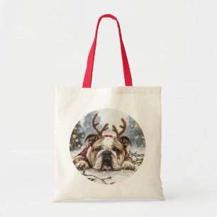 Tote Bag Noël anglais Bulldog Reindeer