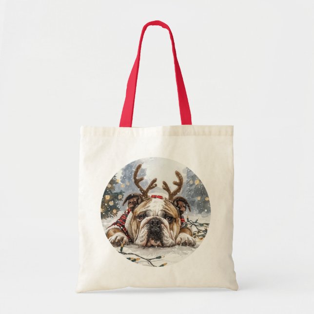 Tote Bag Noël anglais Bulldog Reindeer (Devant)